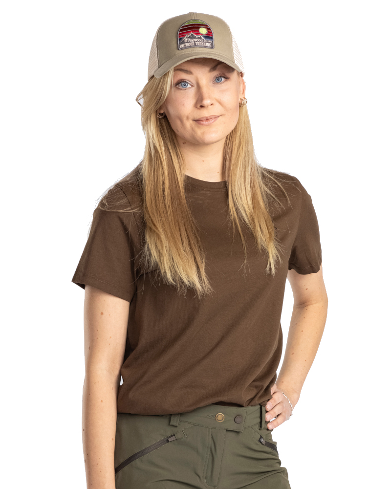 DAMSKI T-SHIRT PINEWOOD 3-PACK 3447 - Zielony/Brąz Myśliwski/Khaki - Brąz Myśliwski podczas pozowania